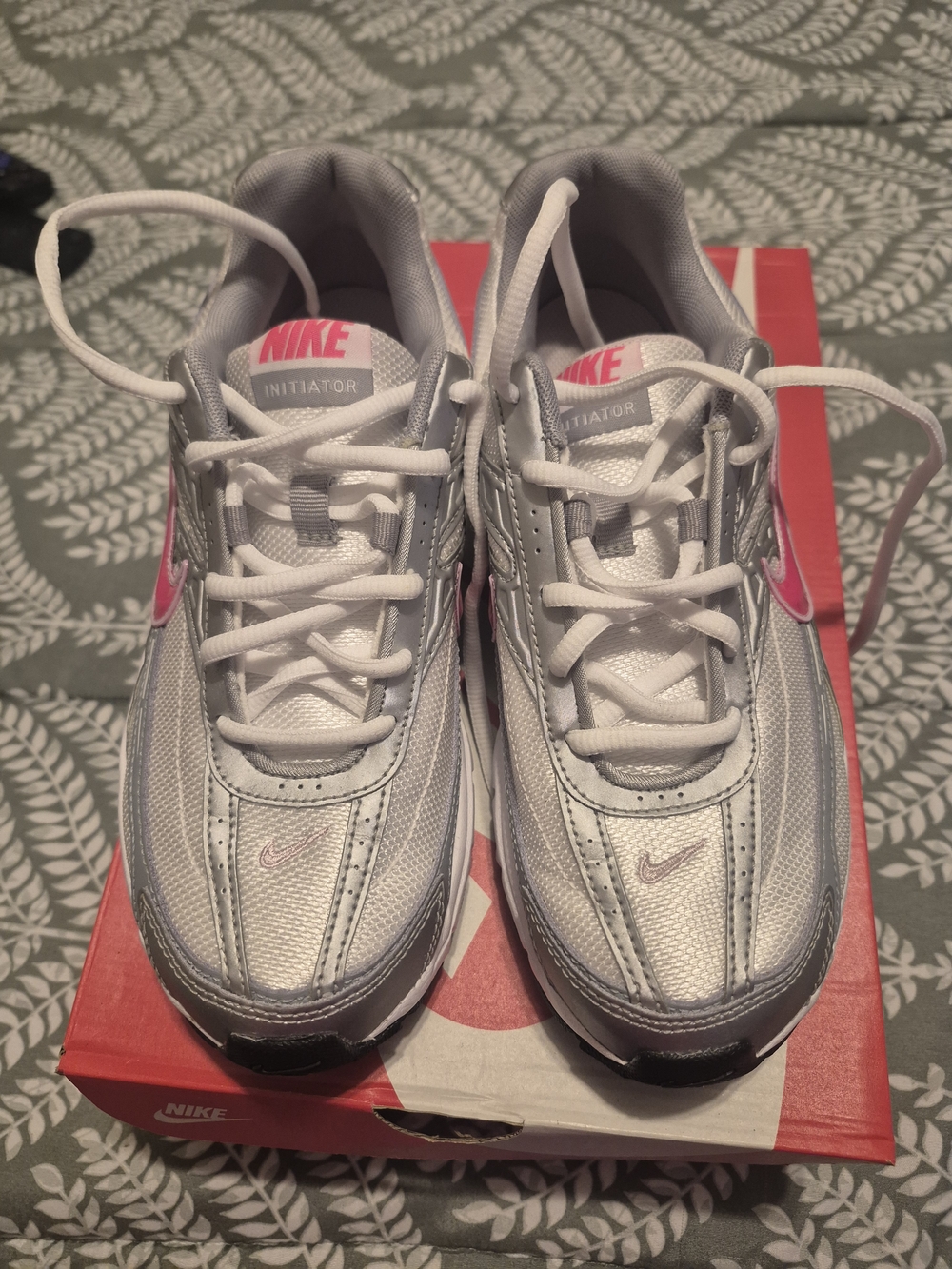Nike Initiator Silver Sneakers with Pink Accents